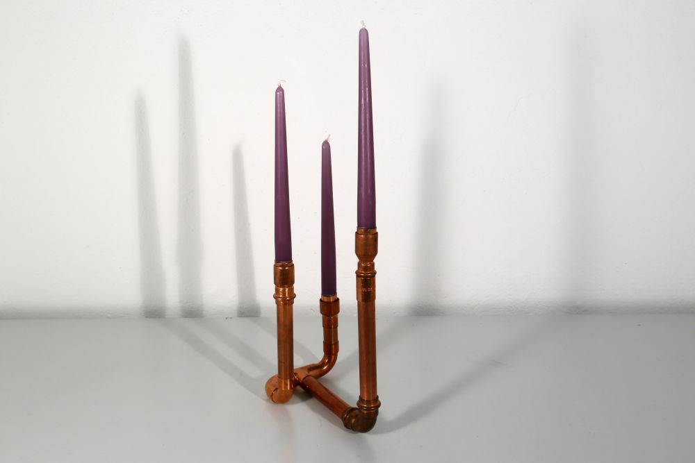 three-armed candle holder, recycling copper, 29 x 22 x 13 cm, 2015, 95 €