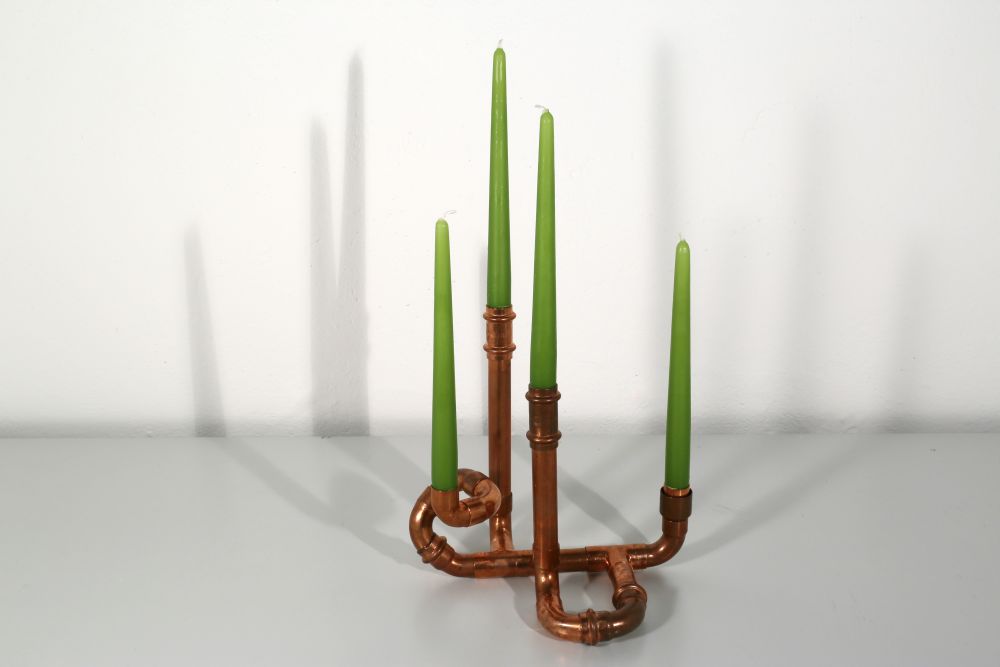 four-armed candleholder, recycling copper, 27 x 25 x 20 cm, 2015, 120 €