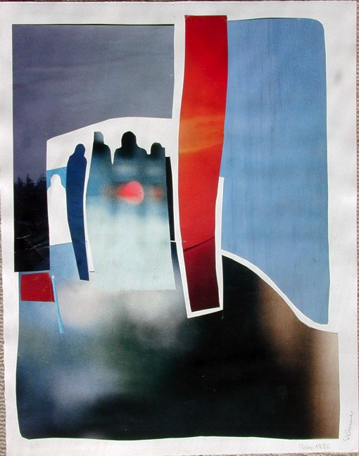 Auf der Bühne, collage on paper, 21 x 29 cm, 1986, 350 €