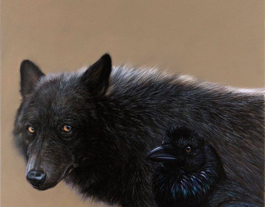 Timberwolf und Kolkrabe