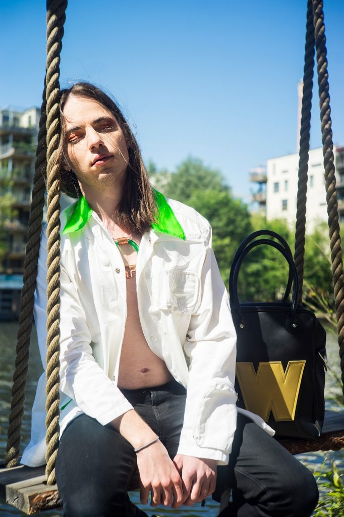 90ies blazer and bag by Walter Van Beirendonck, necklace by Copper Elements Berlin